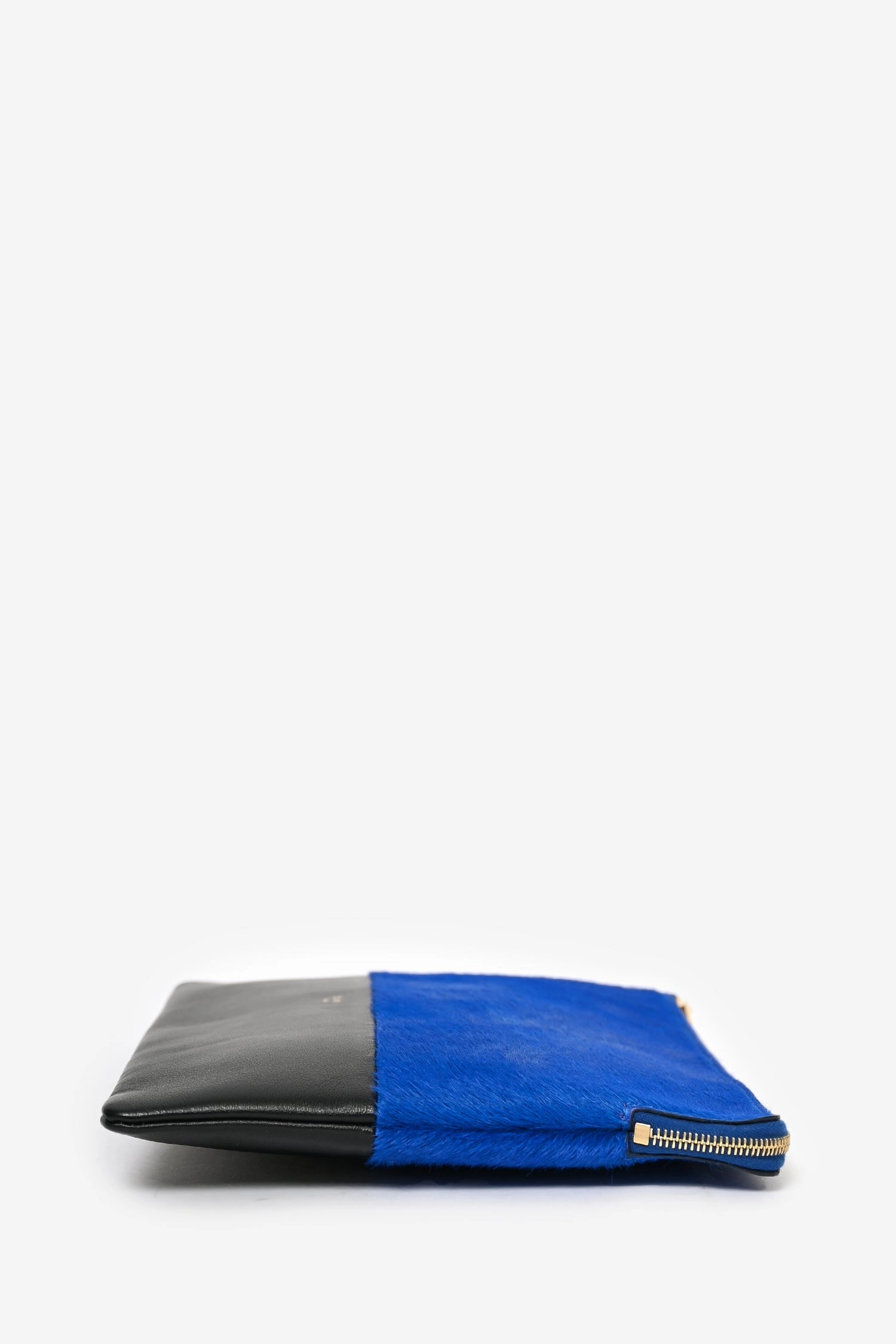 Celine Black/Blue Leather/Pony Hair Zip Clutch