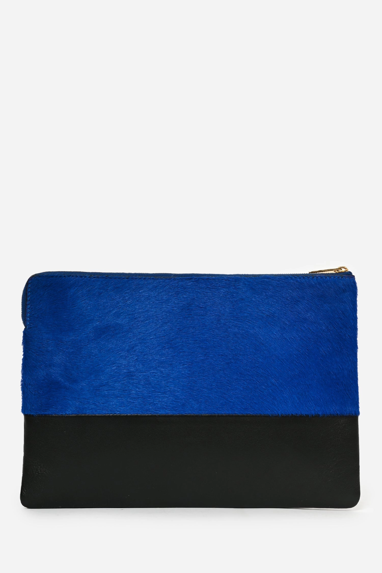 Celine Black/Blue Leather/Pony Hair Zip Clutch