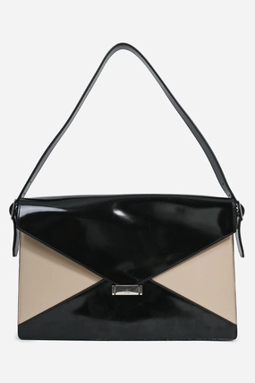 Celine Black/Brown Patent Leather Diamond Shoulder Bag