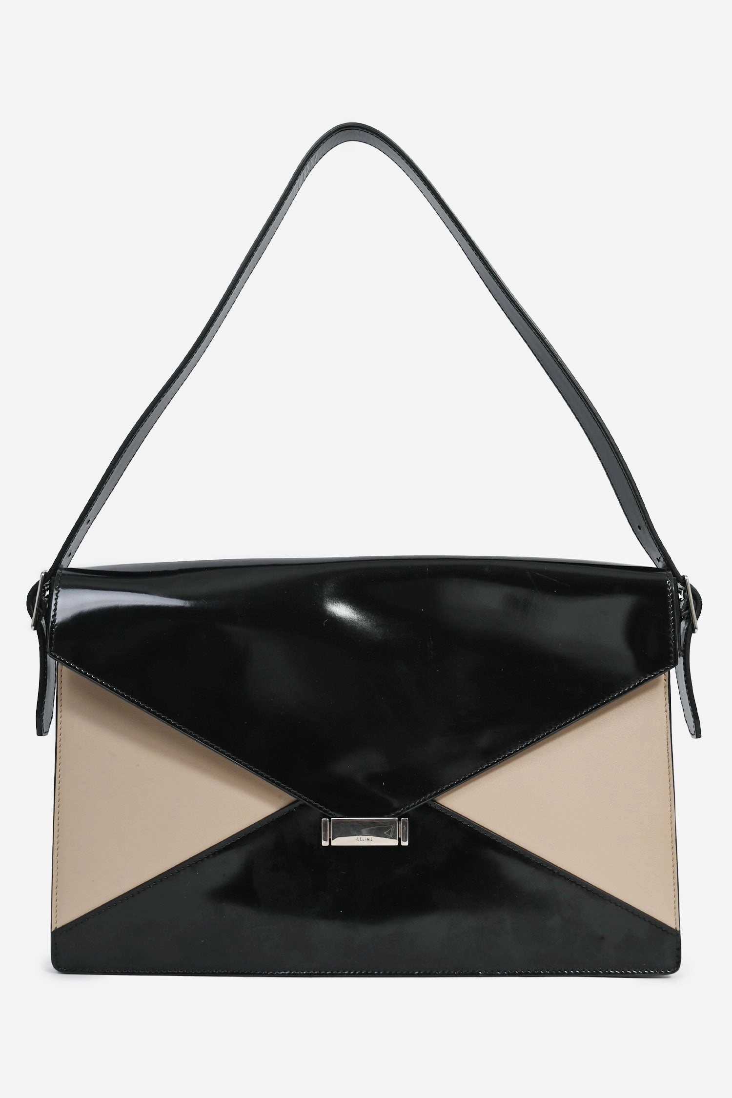 Celine Black/Brown Patent Leather Diamond Shoulder Bag