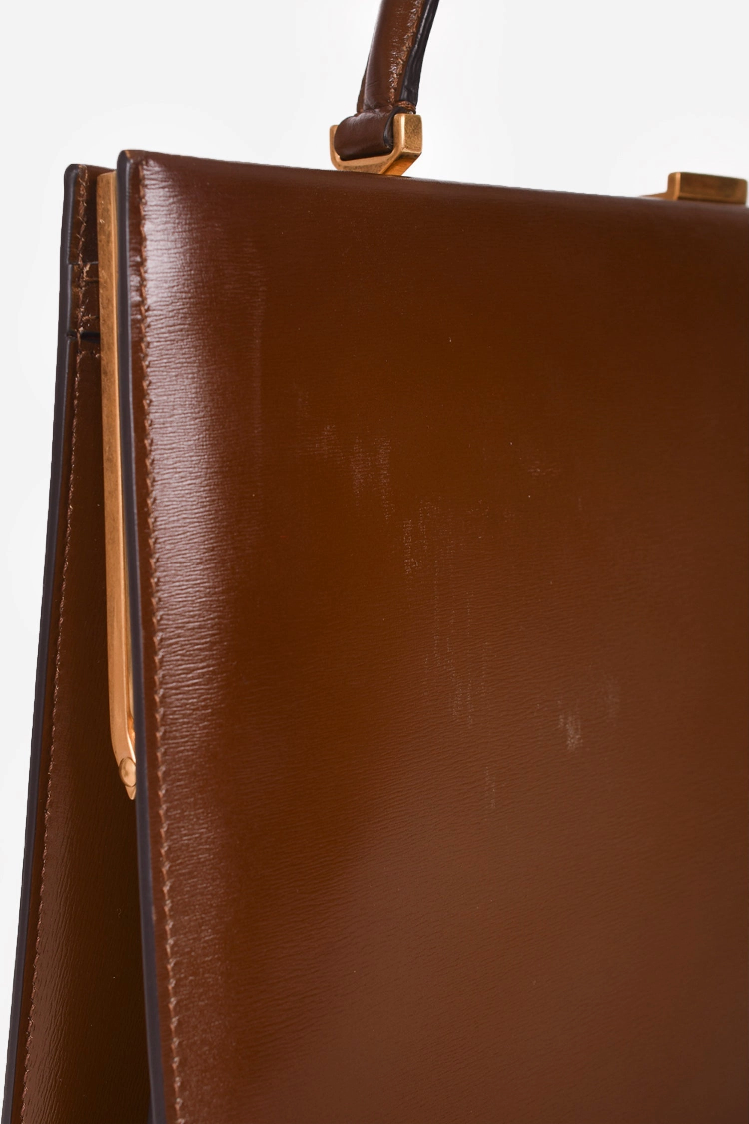 Celine Brown Leather Clasp Medium Top Handle