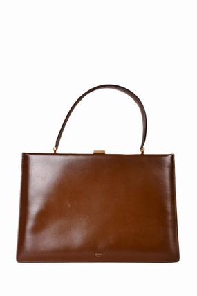 Celine Brown Leather Clasp Medium Top Handle