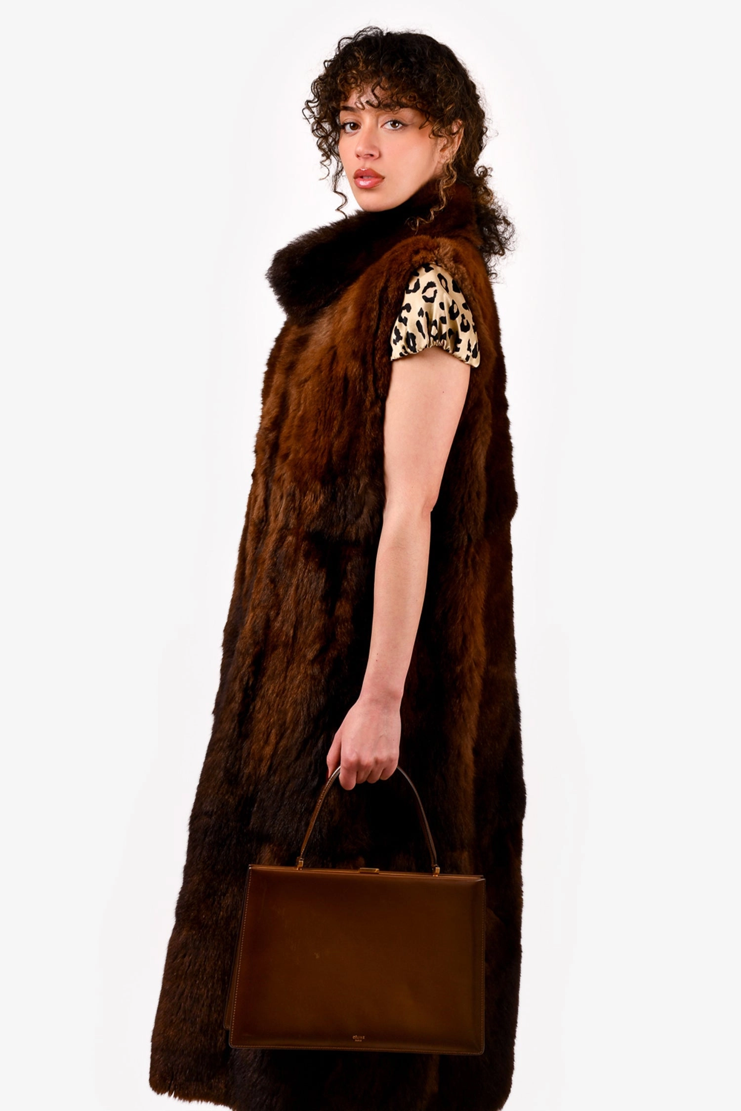 Celine Brown Leather Clasp Medium Top Handle