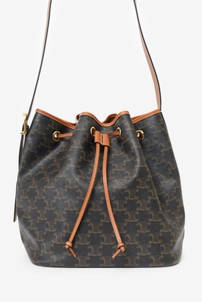 Celine Brown Triomphe Canvas Drawstring Bucket Bag