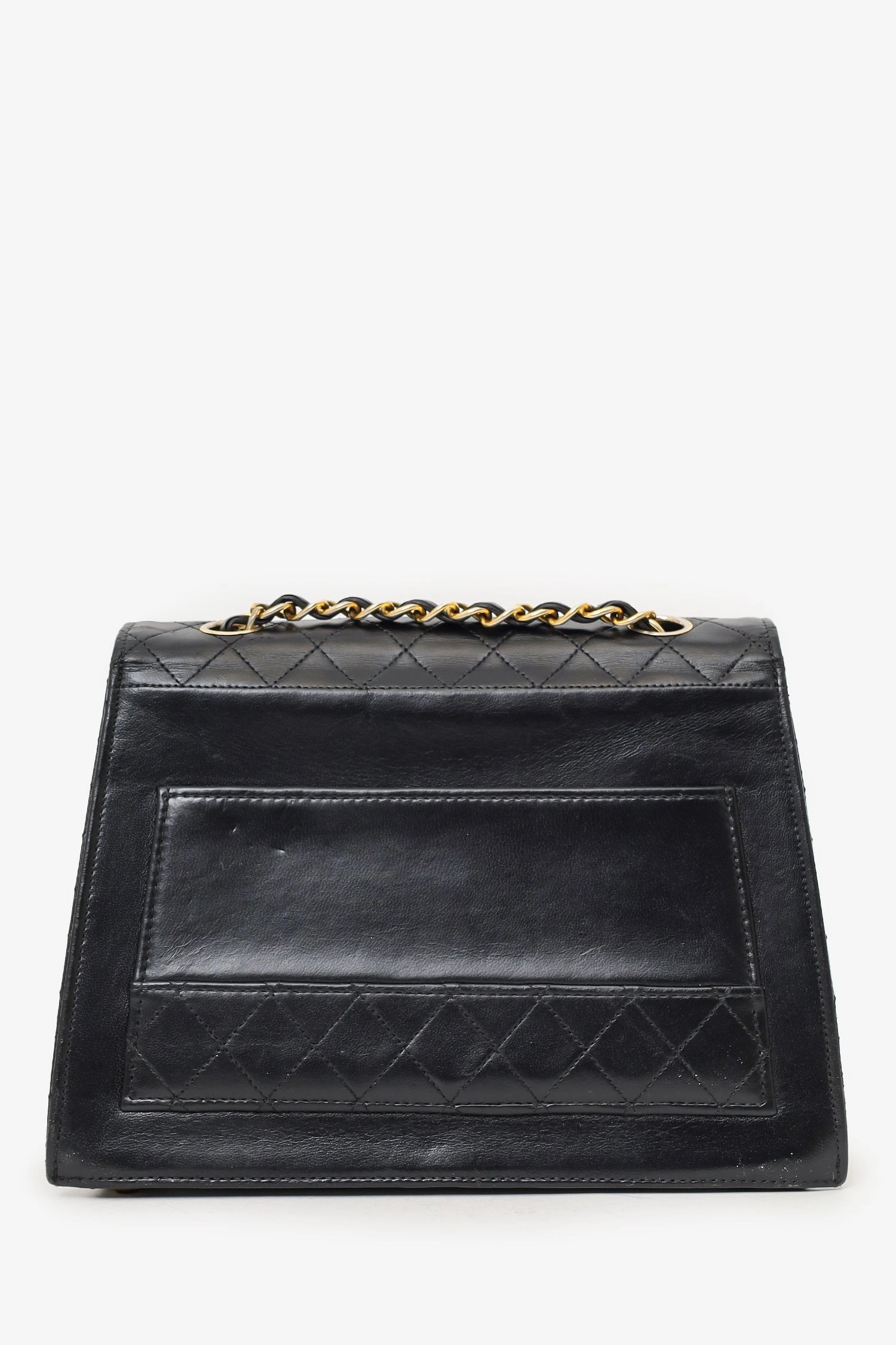 Chanel 1989-91 Black Lambskin Leather Trapezoid Flap Bag 'Refurbished'
