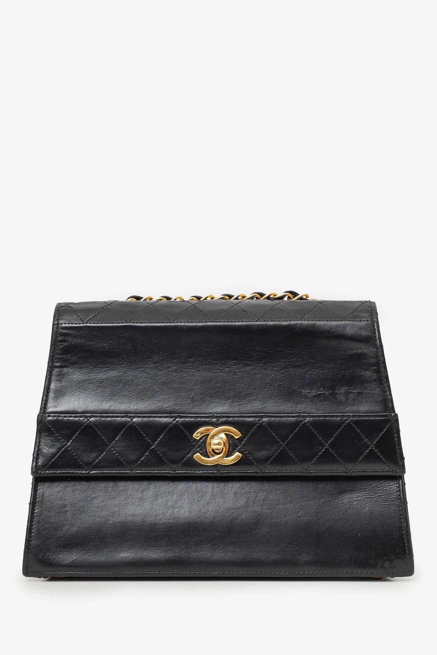 Chanel 1989-91 Black Lambskin Leather Trapezoid Flap Bag 'Refurbished'
