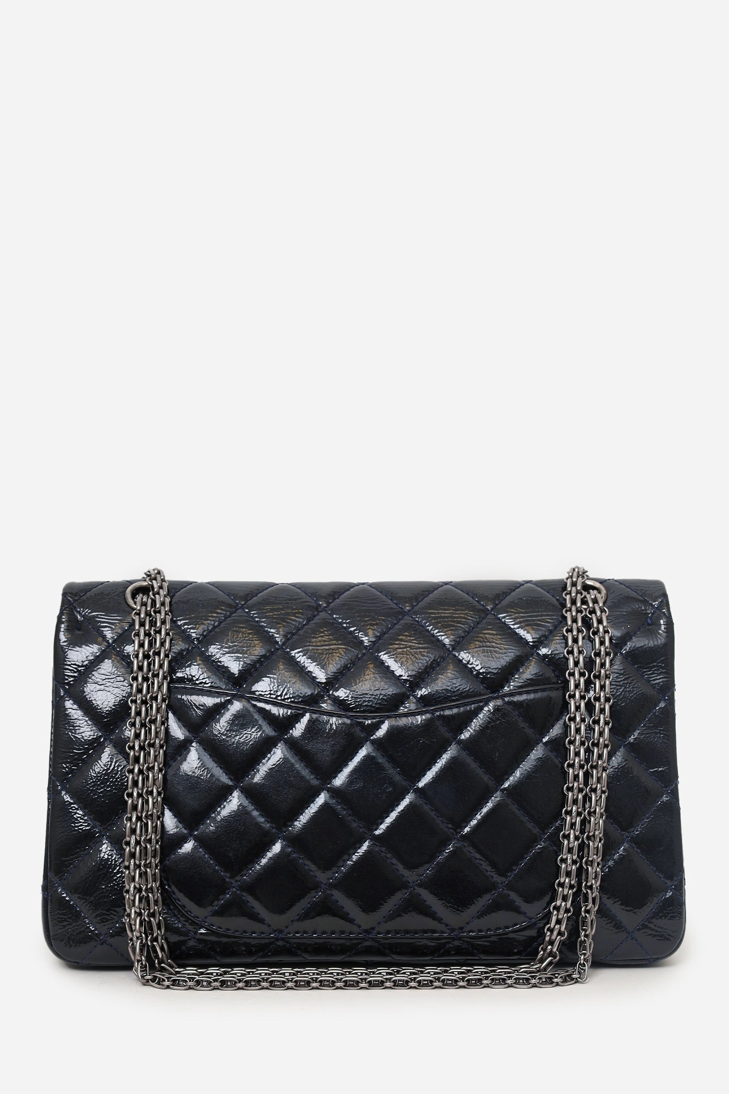 Chanel 2010-11 Navy Patent Leather Reissue 227 Double Flap Bag