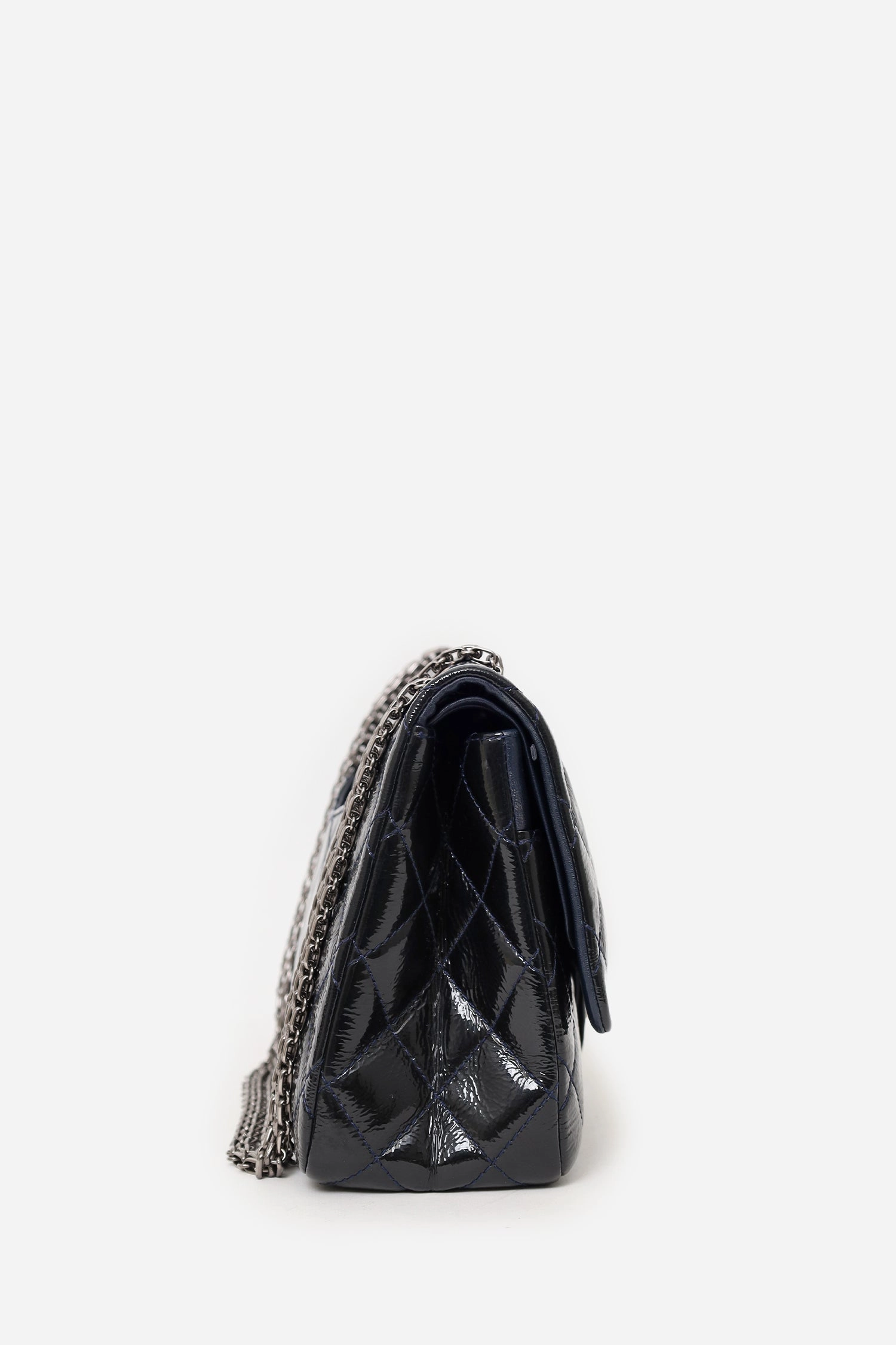 Chanel 2010-11 Navy Patent Leather Reissue 227 Double Flap Bag