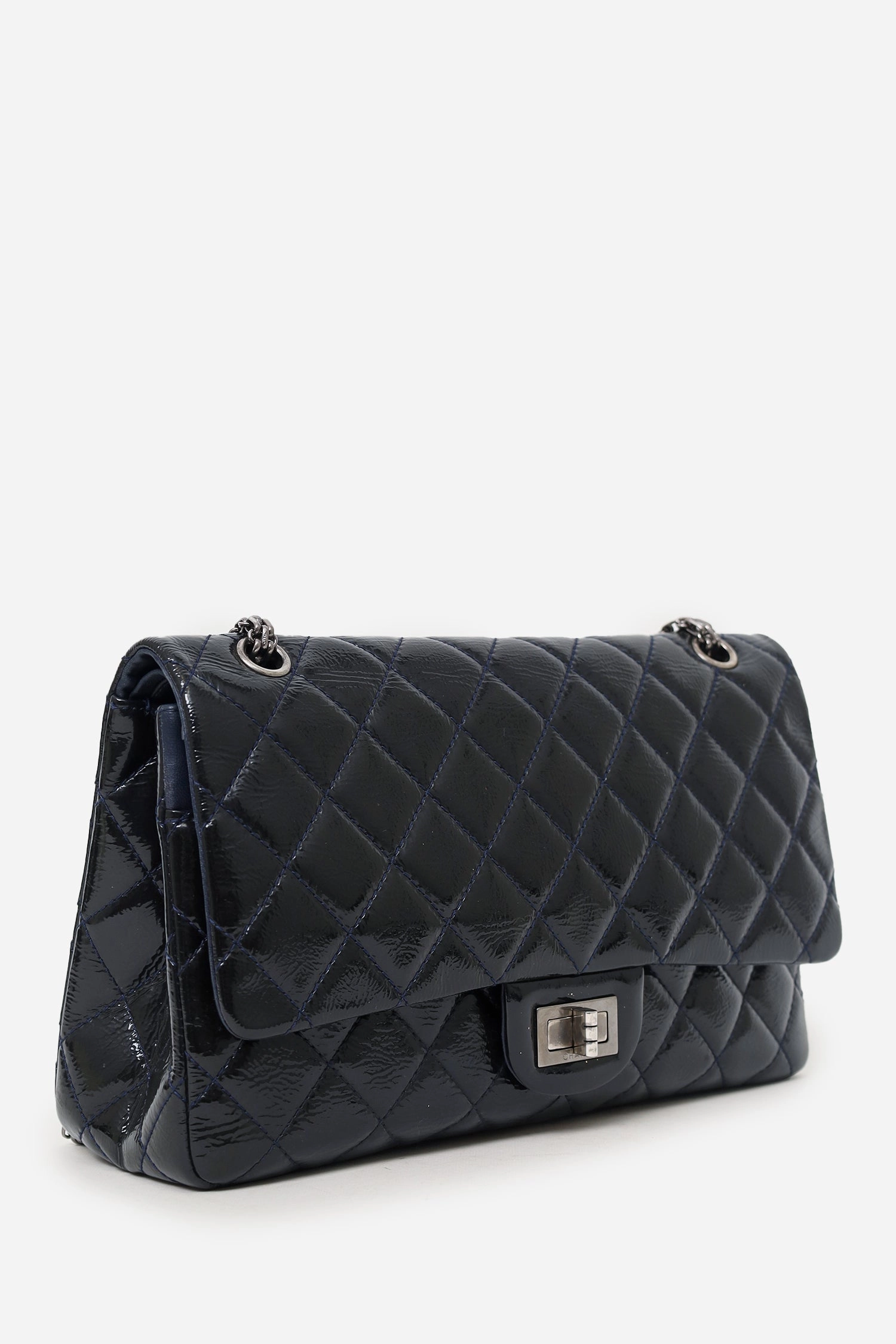 Chanel 2010-11 Navy Patent Leather Reissue 227 Double Flap Bag
