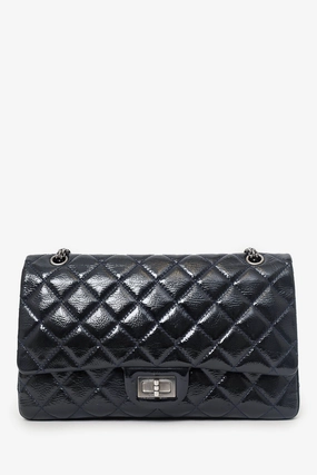 Chanel 2010-11 Navy Patent Leather Reissue 227 Double Flap Bag