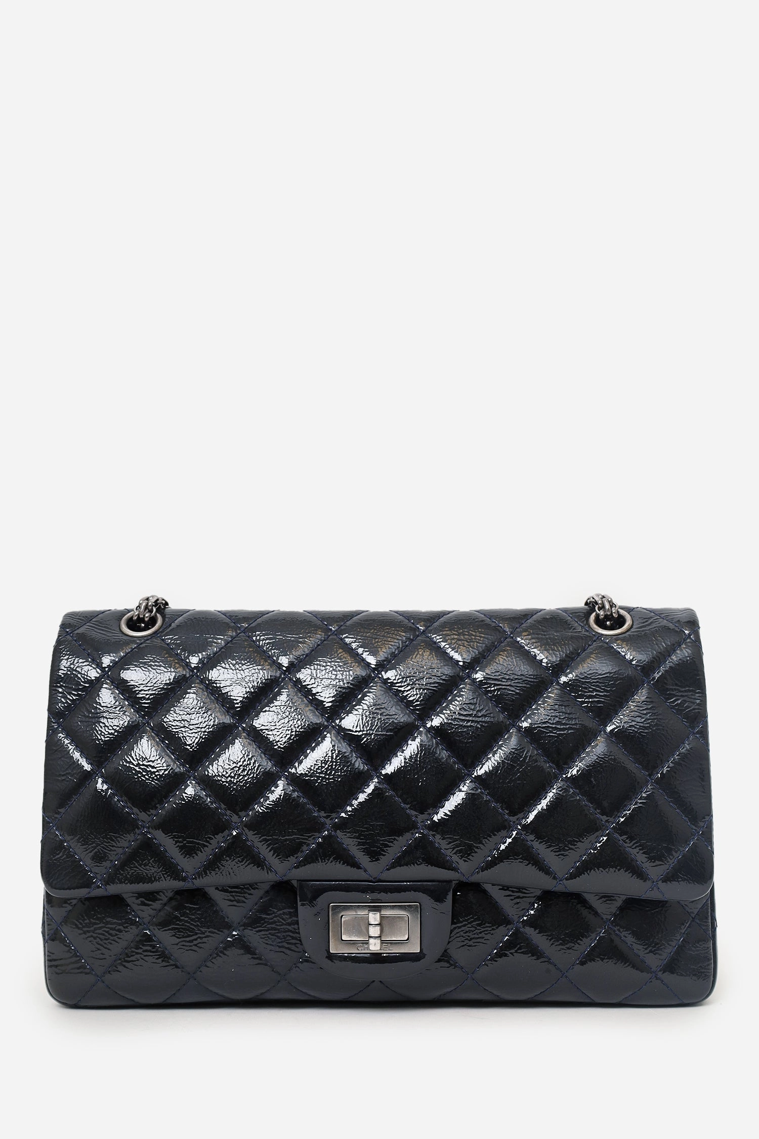 Chanel 2010-11 Navy Patent Leather Reissue 227 Double Flap Bag