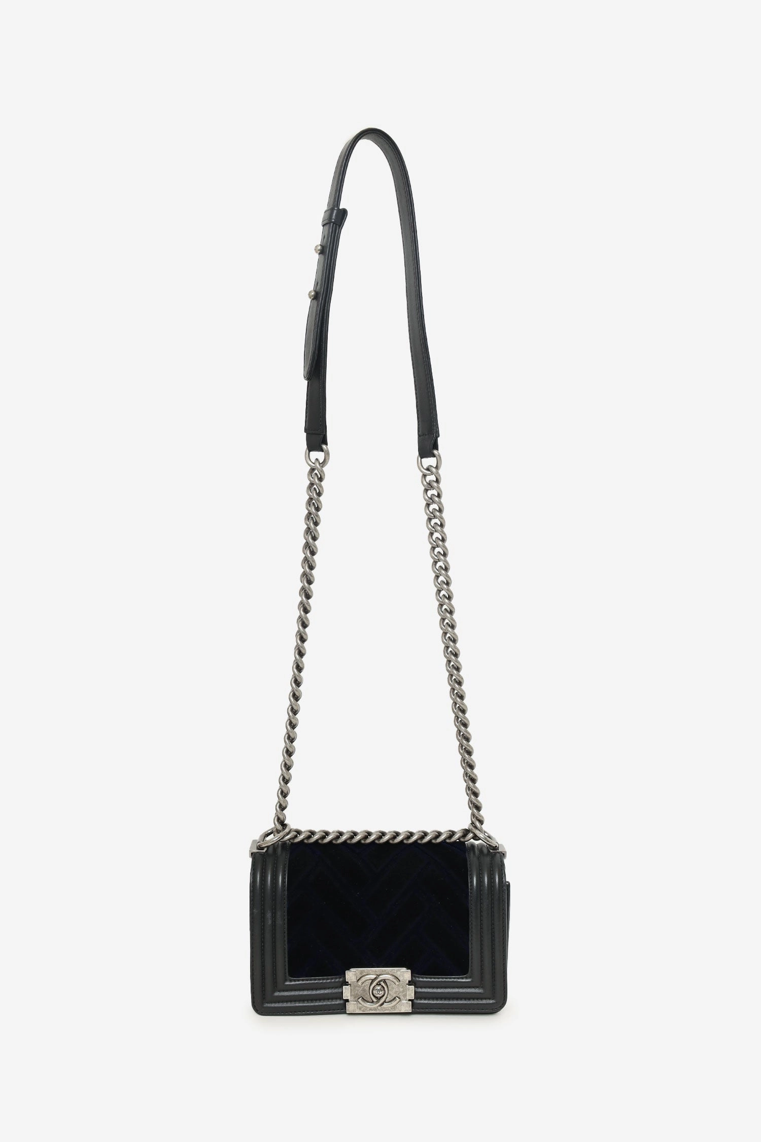 Chanel 2017 Black/Navy Velvet/Calfskin Small Boy Bag