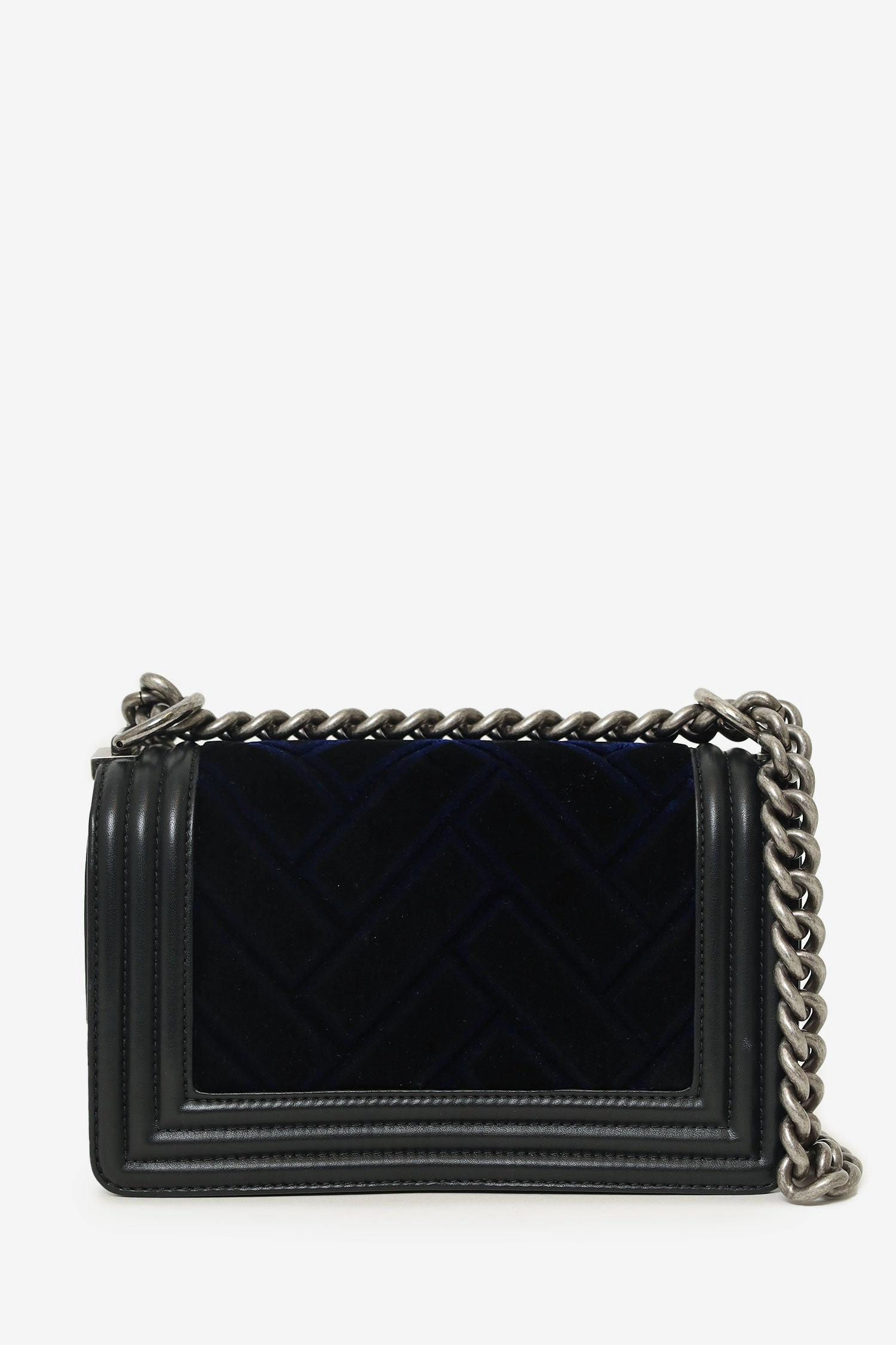 Chanel 2017 Black/Navy Velvet/Calfskin Small Boy Bag