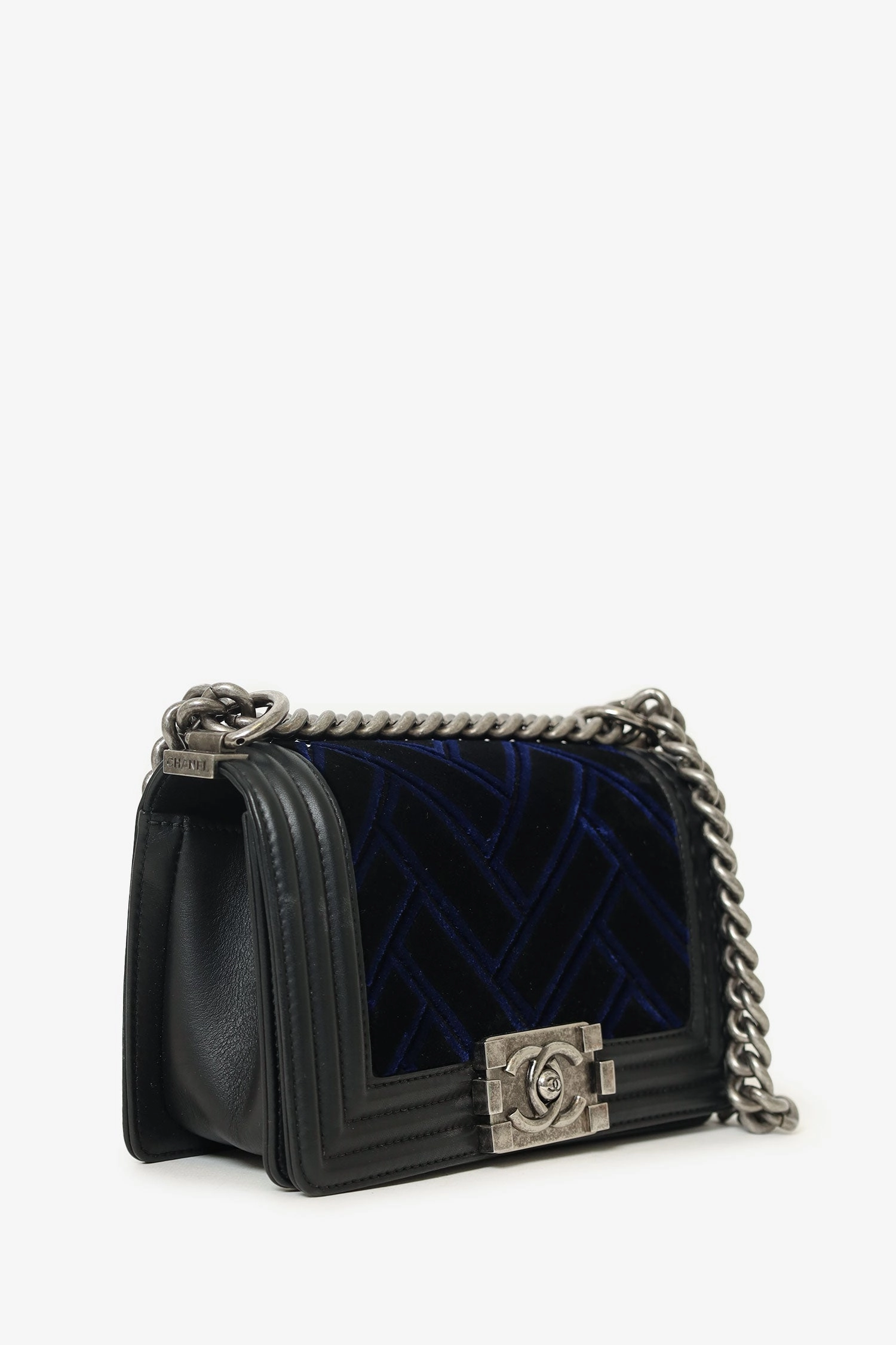 Chanel 2017 Black/Navy Velvet/Calfskin Small Boy Bag