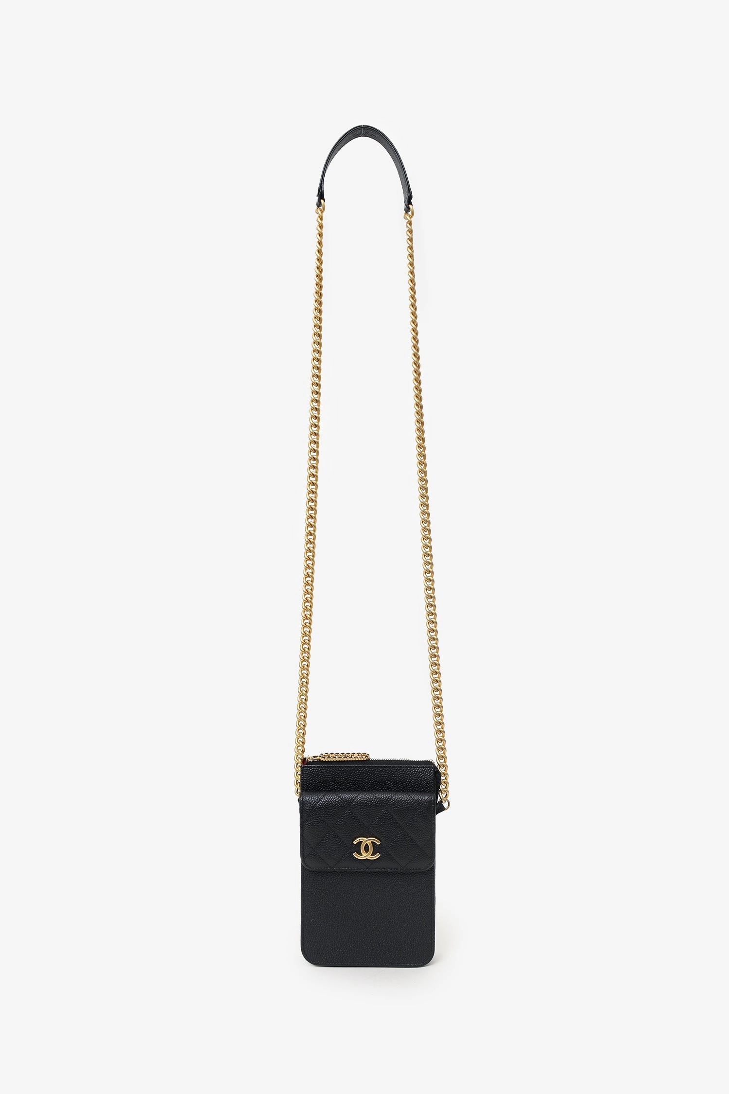 Chanel 2019-20 Black Caviar Leather Crossbody Phone Holder