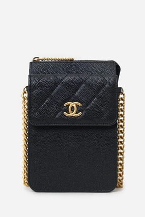 Chanel 2019-20 Black Caviar Leather Crossbody Phone Holder