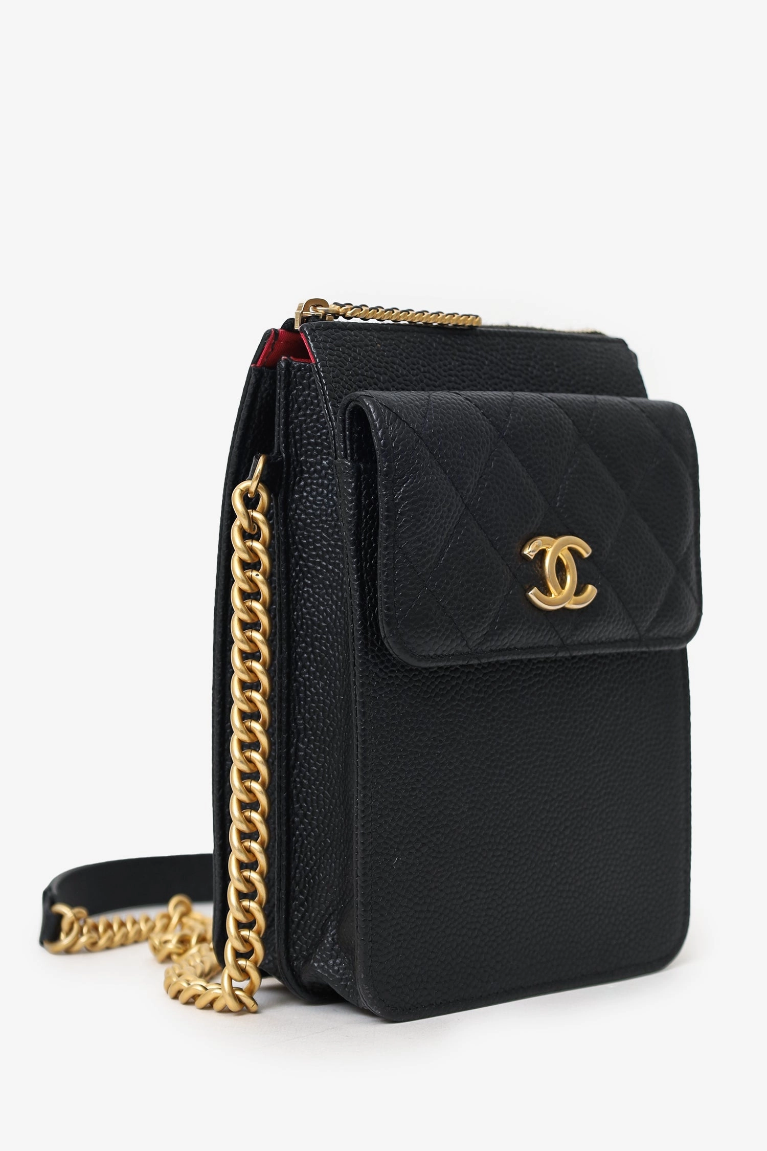 Chanel 2019-20 Black Caviar Leather Crossbody Phone Holder