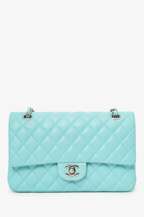 Chanel 2019 Turquoise Leather Quilted Double Flap (As Is)