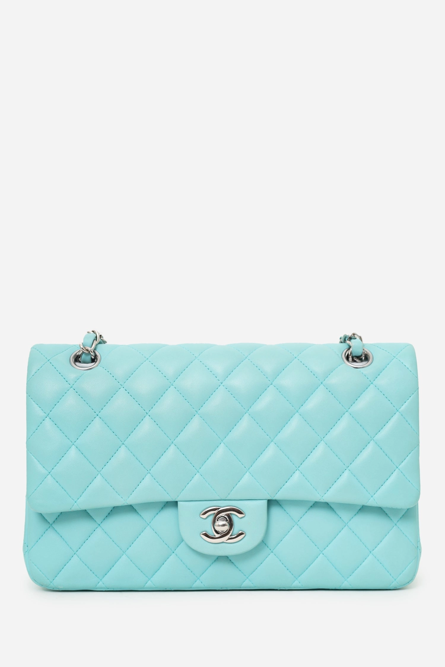 Chanel 2019 Turquoise Leather Quilted Double Flap (As Is)