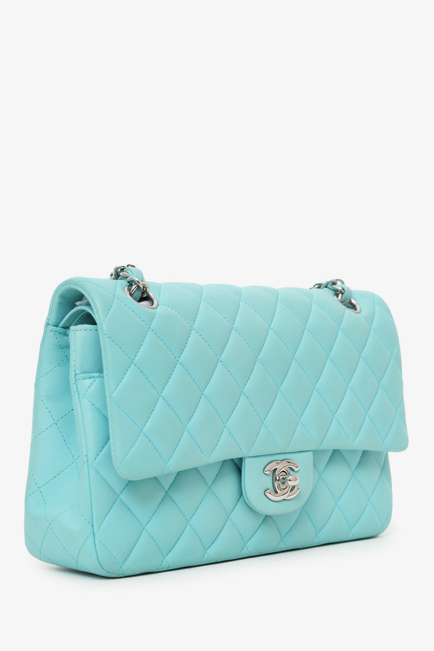 Chanel 2019 Turquoise Leather Quilted Double Flap (As Is)