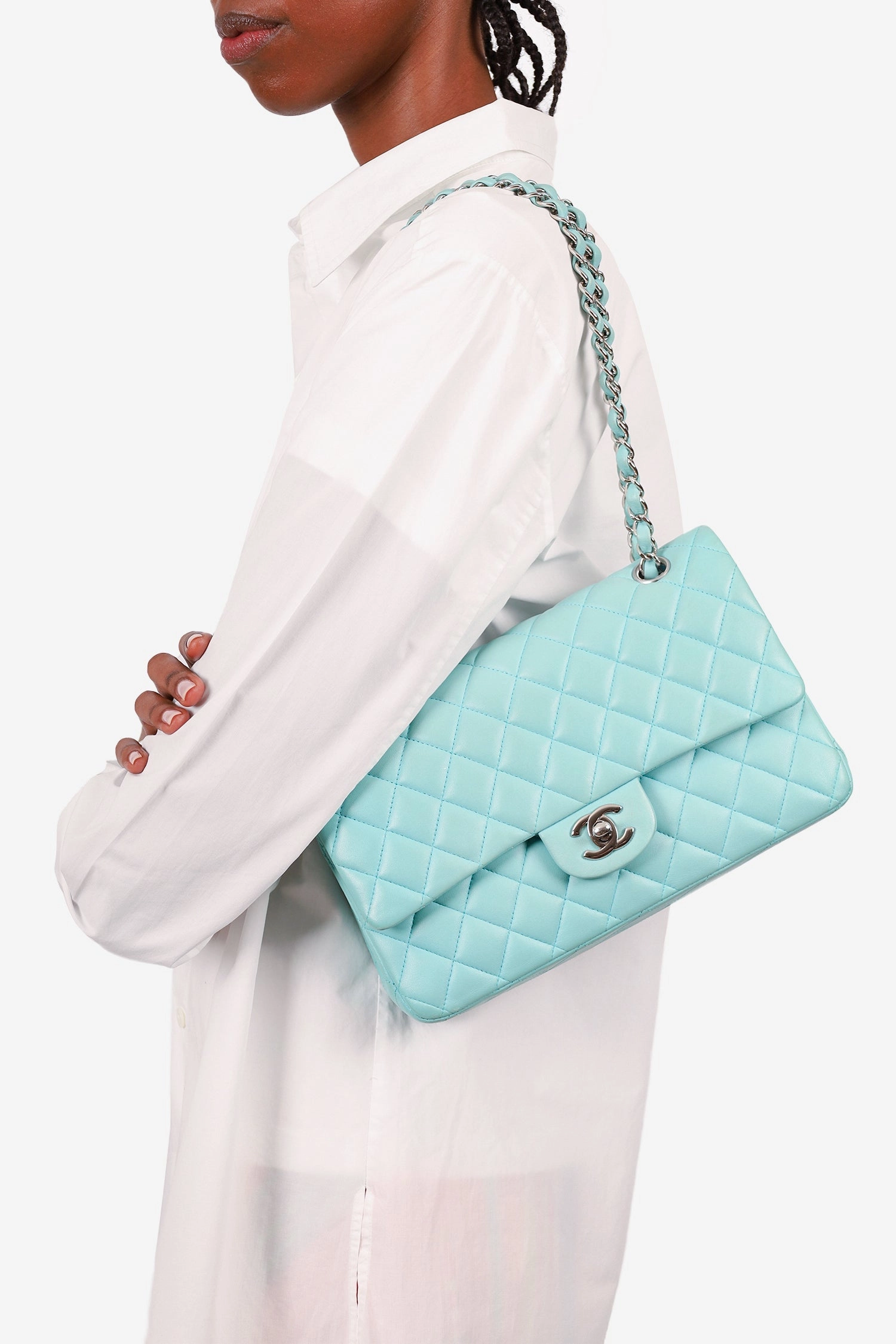 Chanel 2019 Turquoise Leather Quilted Double Flap (As Is)