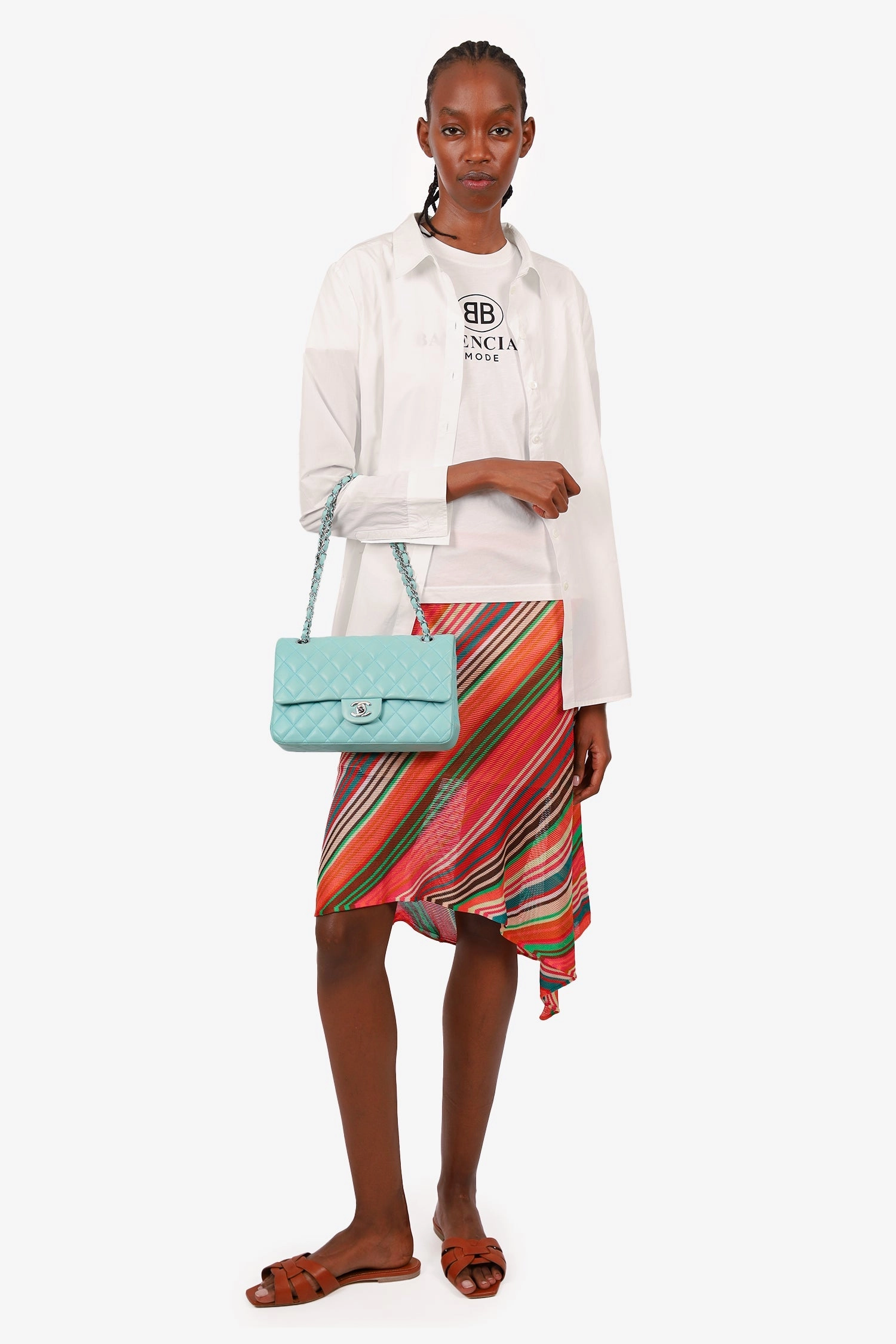 Chanel 2019 Turquoise Leather Quilted Double Flap (As Is)