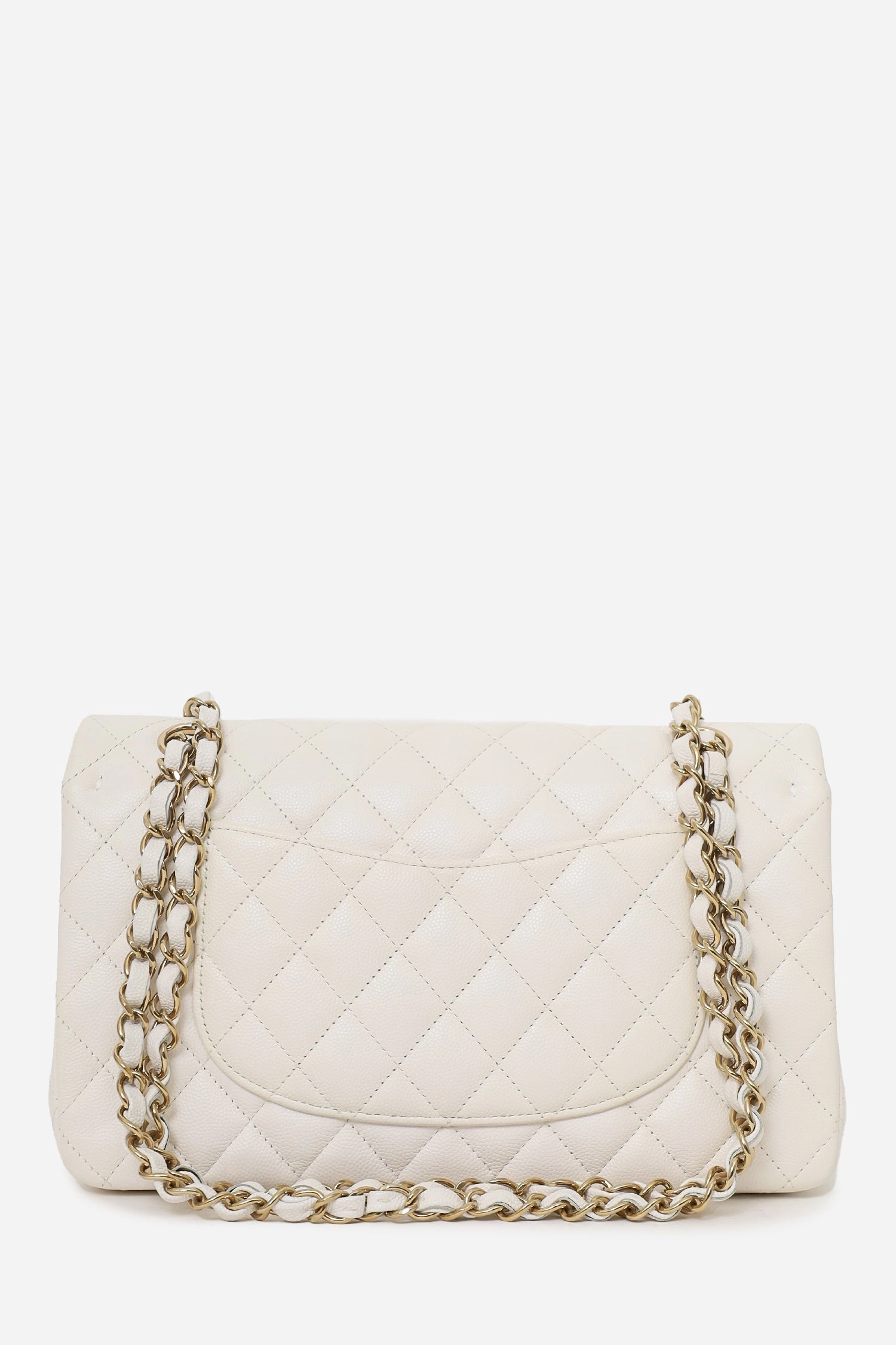Chanel 2022 White Caviar Leather Medium Double Flap Bag
