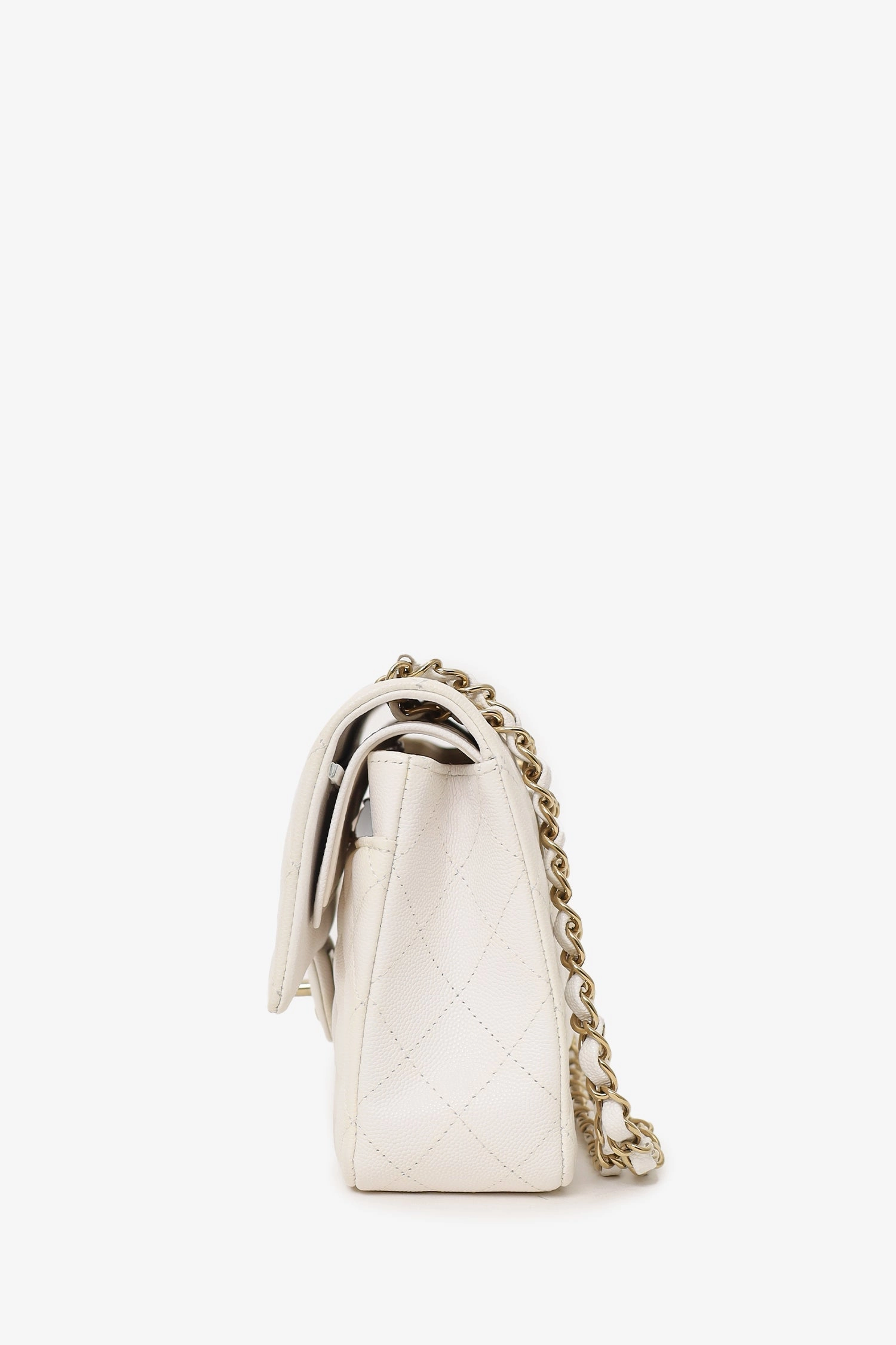 Chanel 2022 White Caviar Leather Medium Double Flap Bag