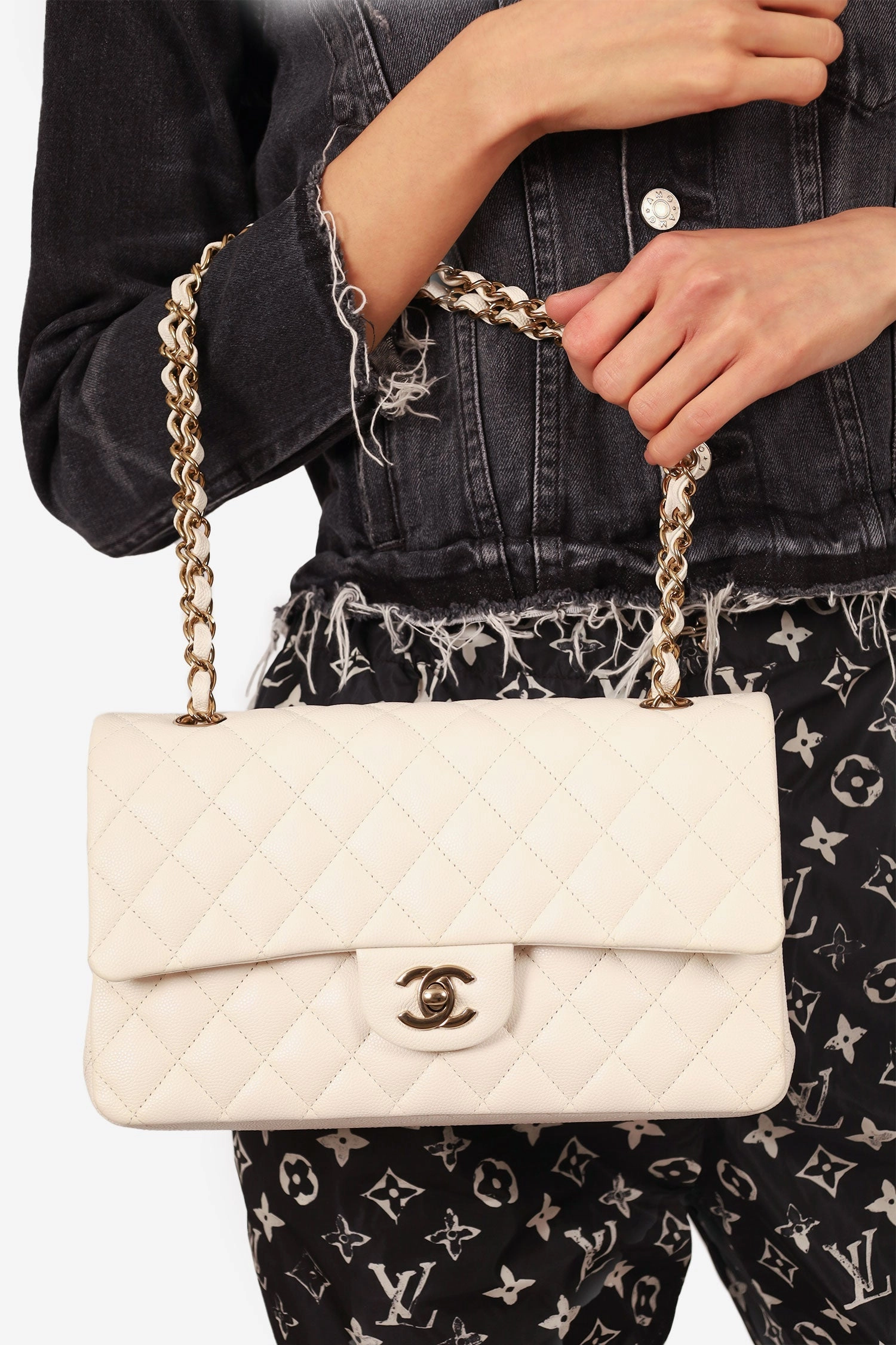 Chanel 2022 White Caviar Leather Medium Double Flap Bag