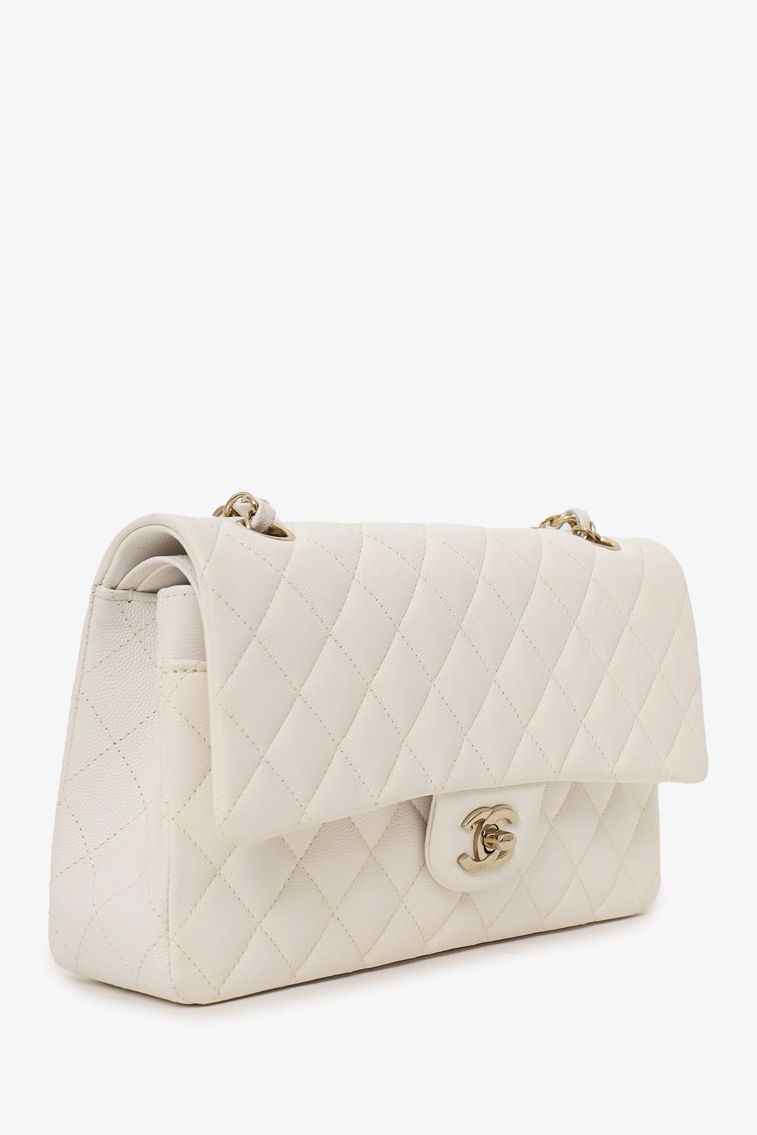 Chanel 2022 White Caviar Leather Medium Double Flap Bag