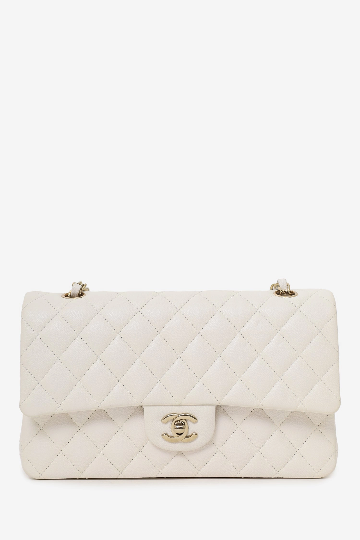 Chanel 2022 White Caviar Leather Medium Double Flap Bag