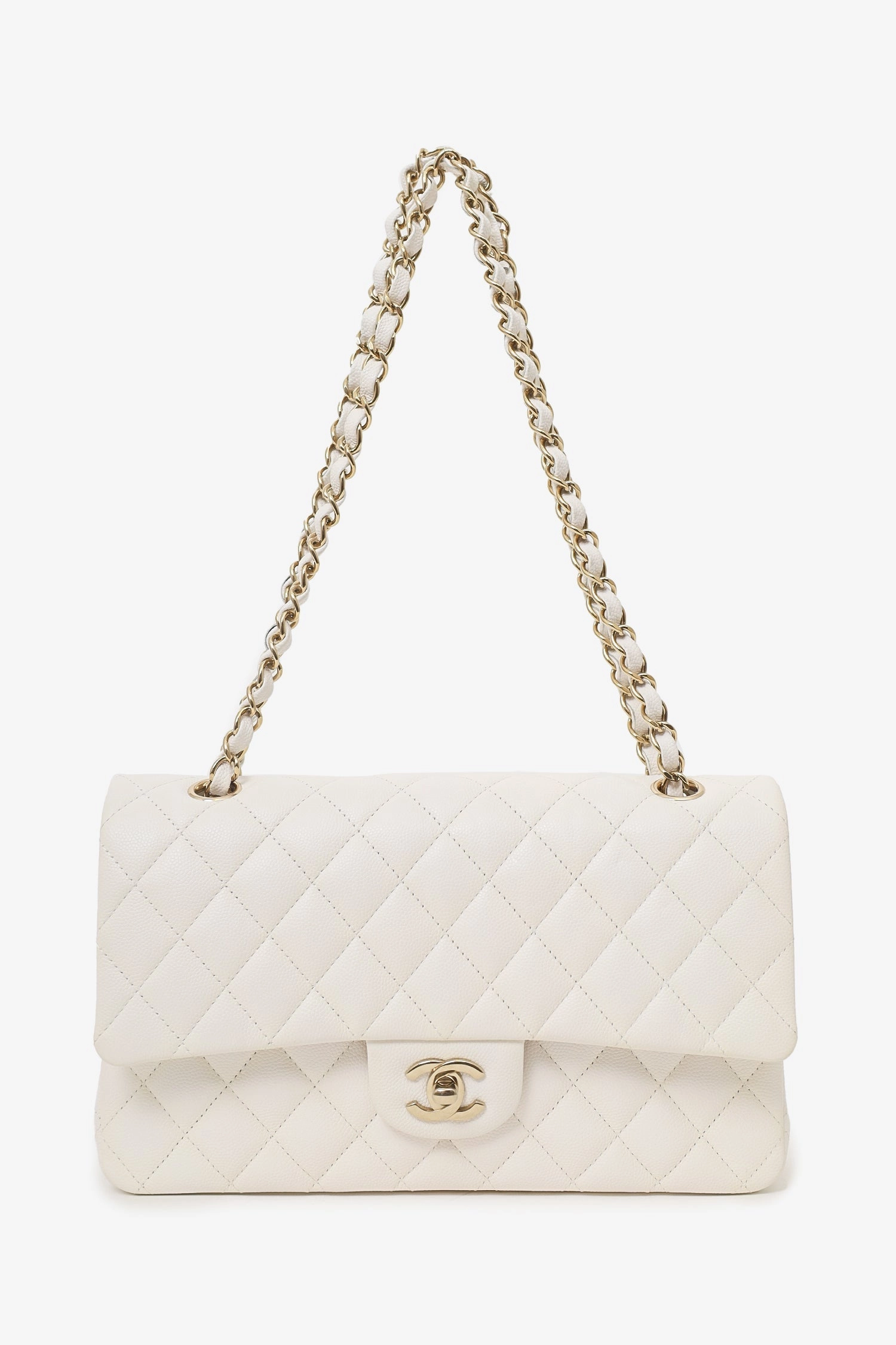 Chanel 2022 White Caviar Leather Medium Double Flap Bag