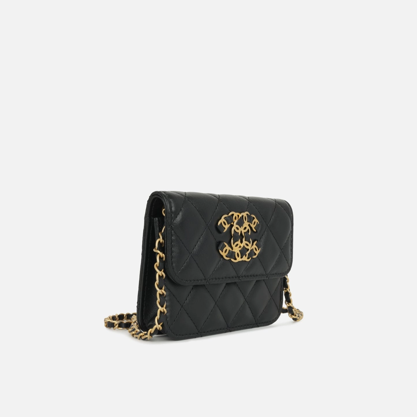 Chanel - 19 Flap Coin Purse on Chain - Black Lambskin AGHW - 2021 - Pre-Loved