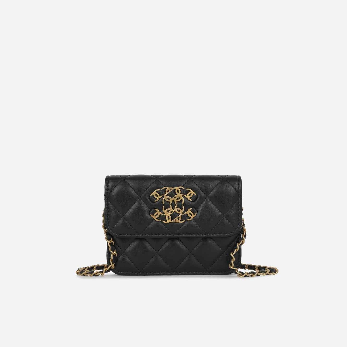 Chanel - 19 Flap Coin Purse on Chain - Black Lambskin AGHW - 2021 - Pre-Loved