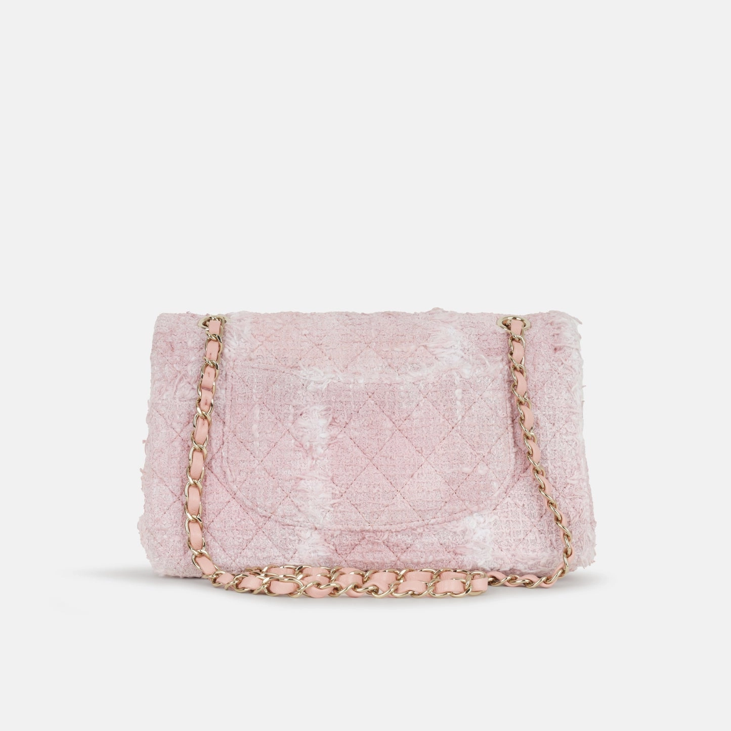 Chanel - Classic Flap Bag - Medium - Pink/White Tweed CGHW - Plaque Series - Pristine