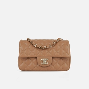 Chanel - Classic Flap Bag Mini Rectangular - Caramel Lambskin CGHW - Plaque Series