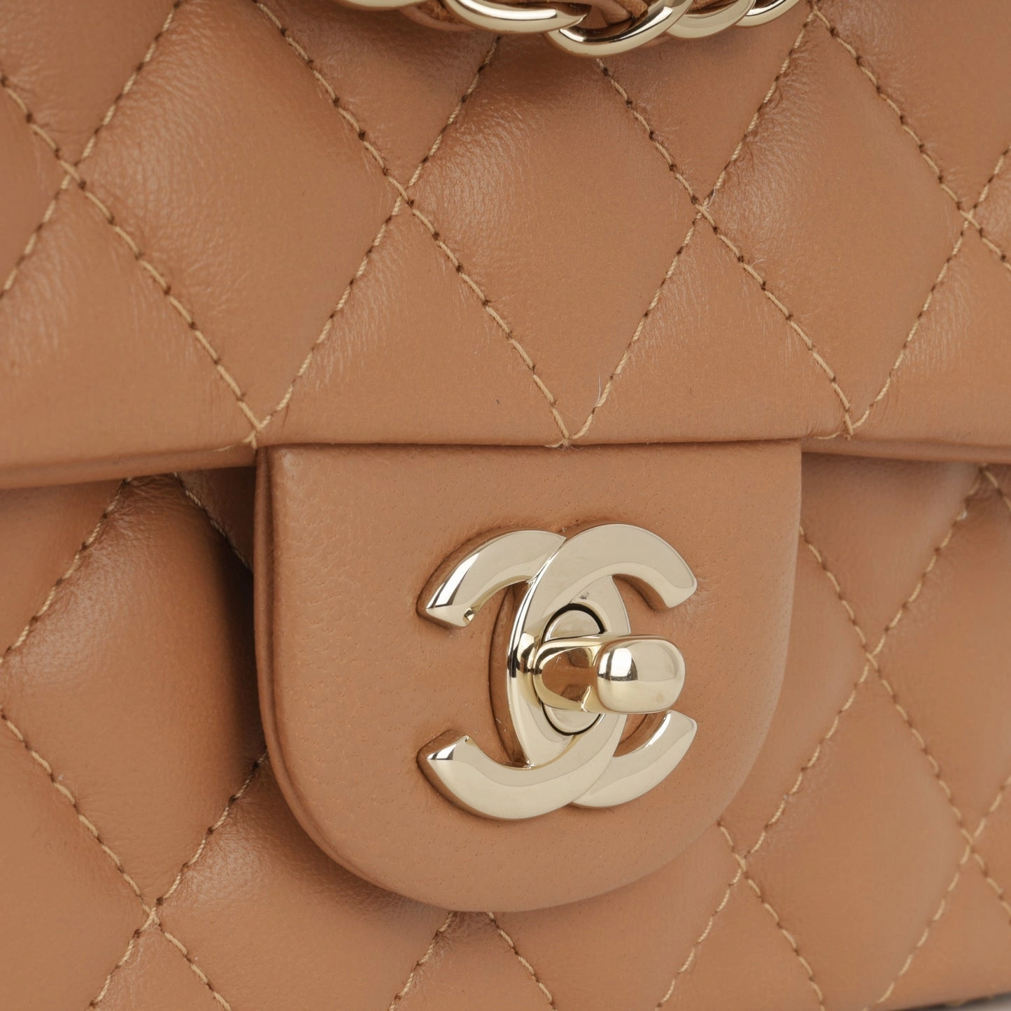 Chanel - Classic Flap Bag Mini Rectangular - Caramel Lambskin CGHW - Plaque Series