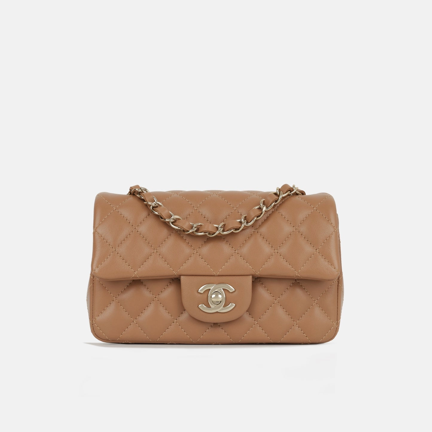 Chanel - Classic Flap Bag Mini Rectangular - Caramel Lambskin CGHW - Plaque Series