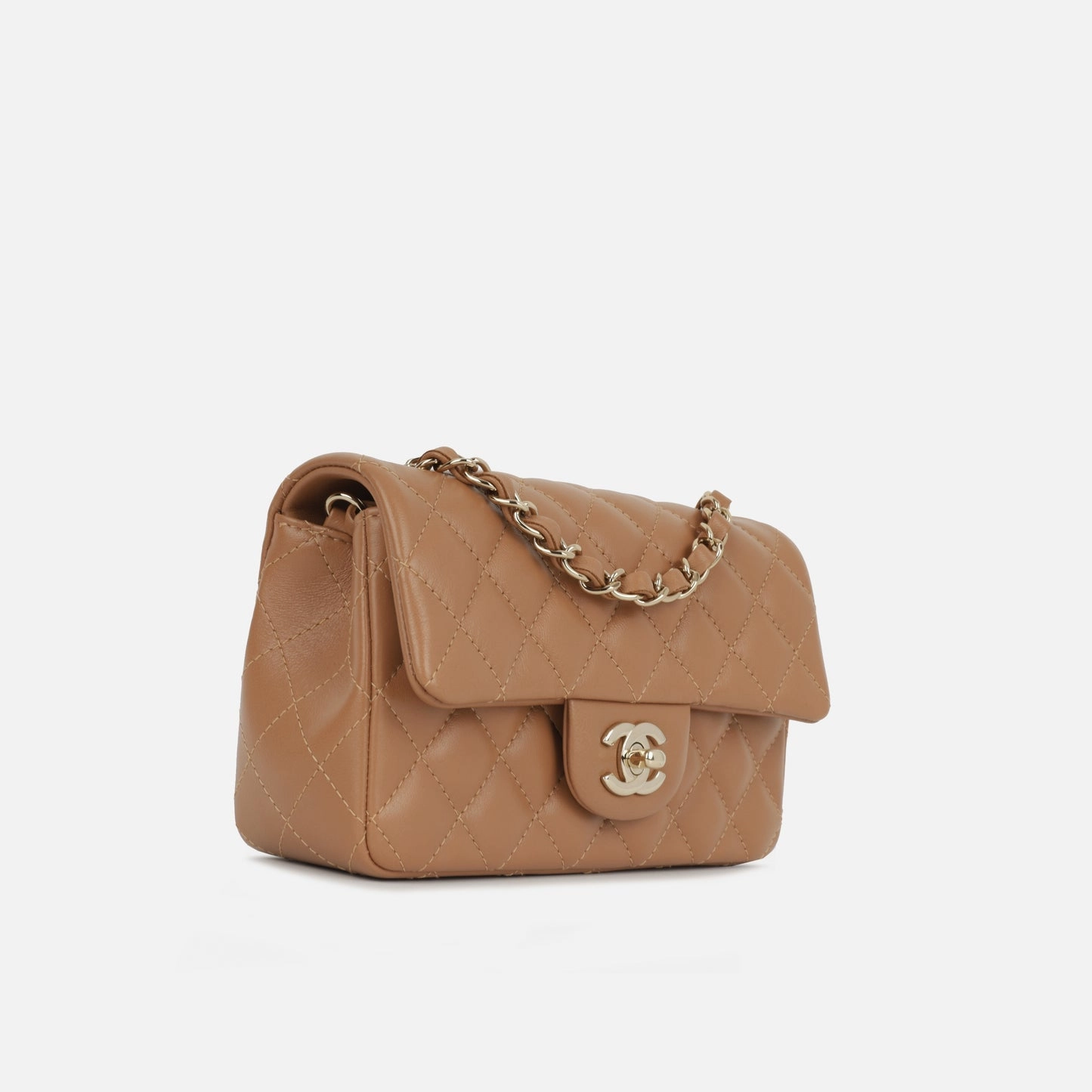 Chanel - Classic Flap Bag Mini Rectangular - Caramel Lambskin CGHW - Plaque Series