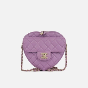 Chanel - Large Heart Bag - Purple Lambskin CGHW - Plaque Series - Pre-Loved