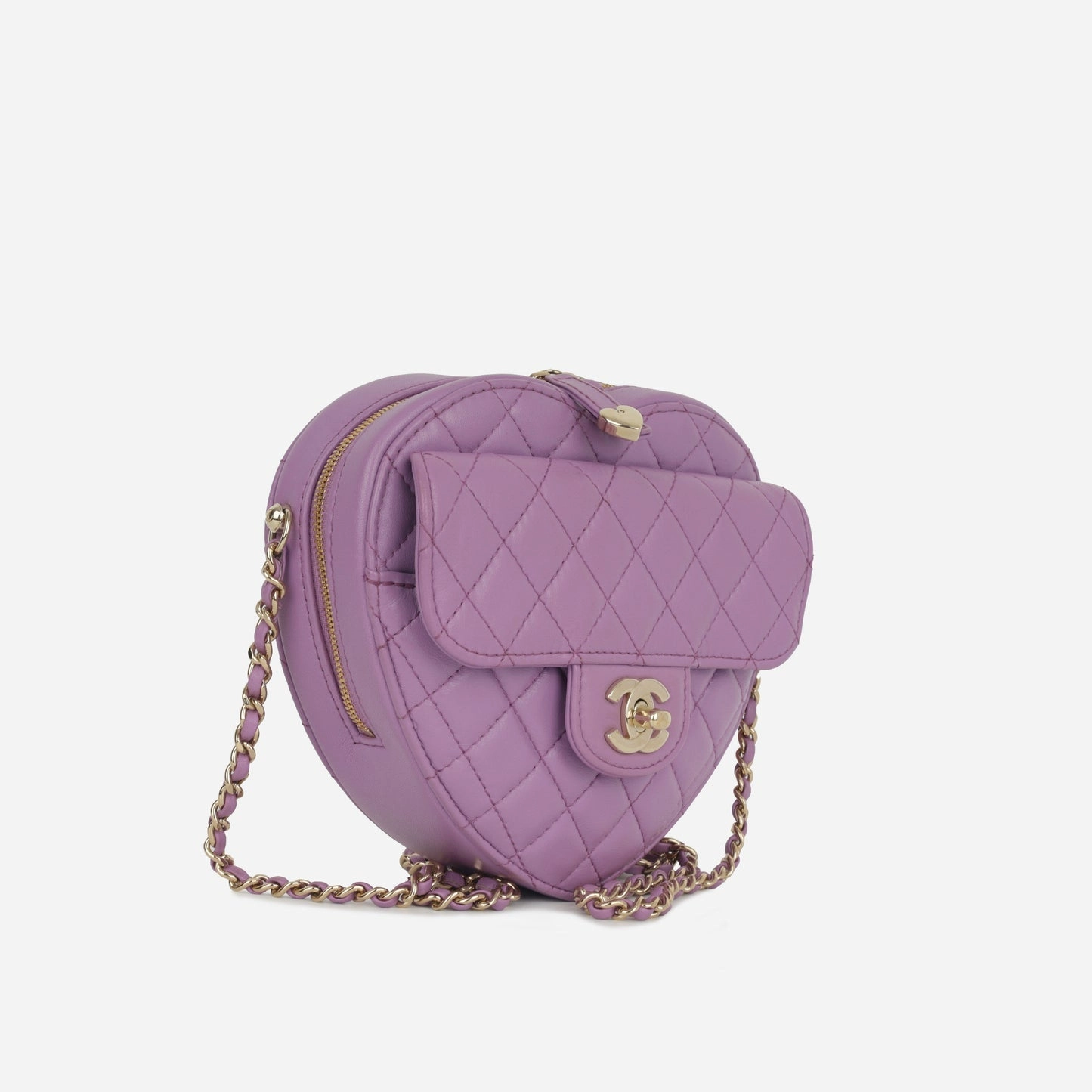 Chanel - Large Heart Bag - Purple Lambskin CGHW - Plaque Series - Pre-Loved