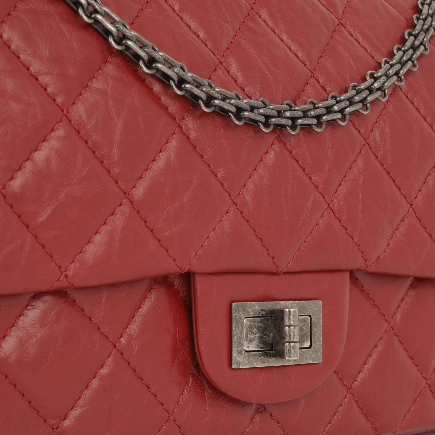 Chanel - Maxi 2.55 Handbag - Red Quilted Aged Calfskin RHW - 2012 - Pre-loved