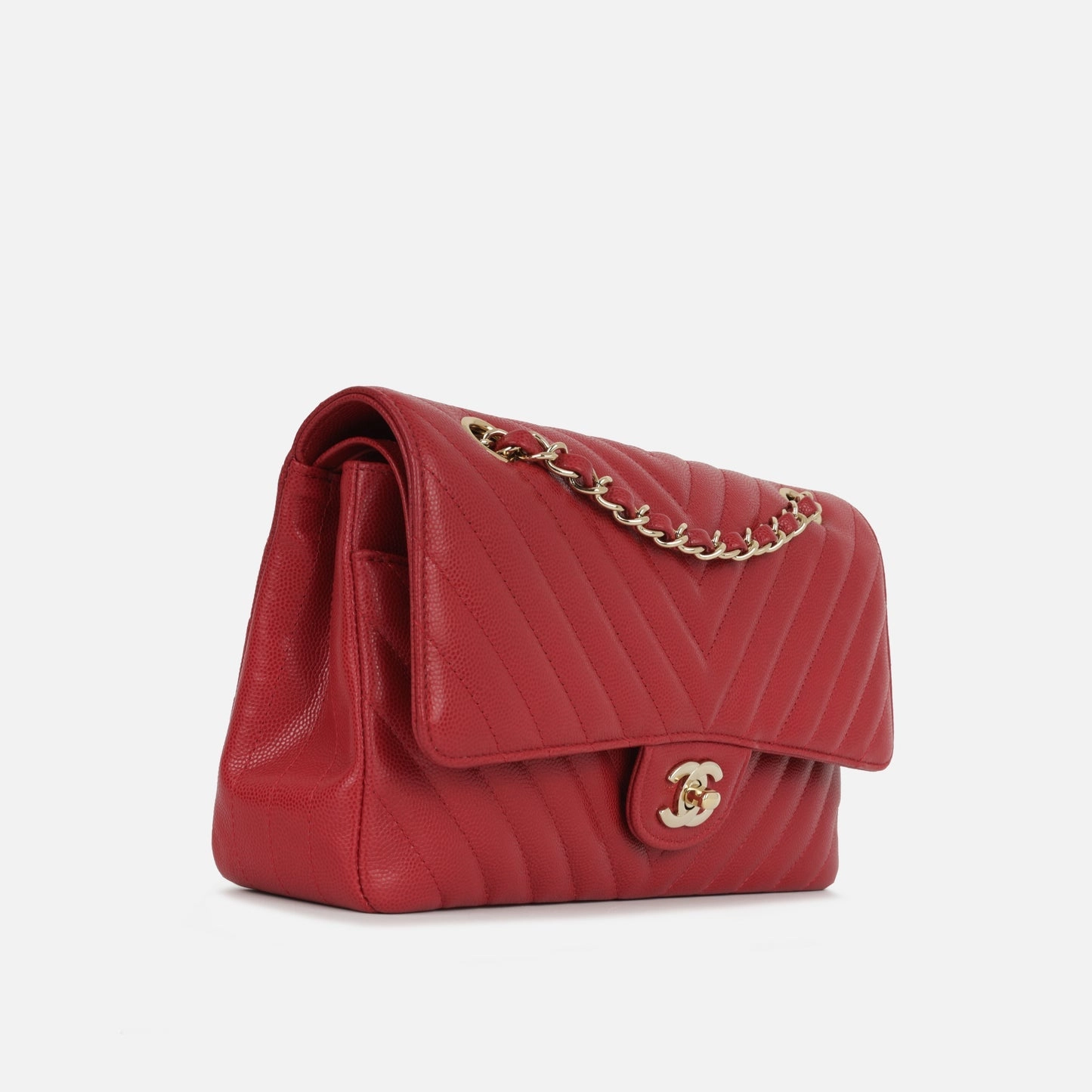 Chanel - Medium Chevron Flap - Red Chevron Quilted Leather SHW - Pre-Loved - 2018