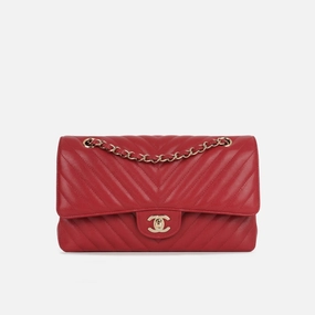 Chanel - Medium Chevron Flap - Red Chevron Quilted Leather SHW - Pre-Loved - 2018