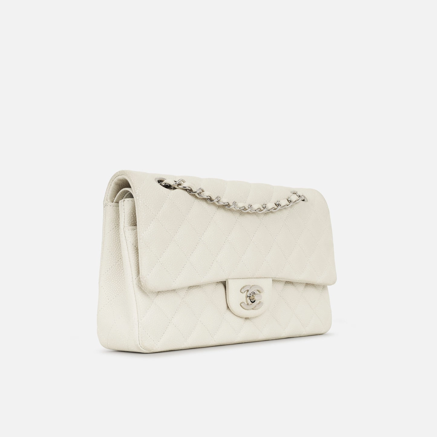 Chanel - Medium Classic Flap - Off-White Matte Quilted Caviar SHW - 2013 - Pre-Loved