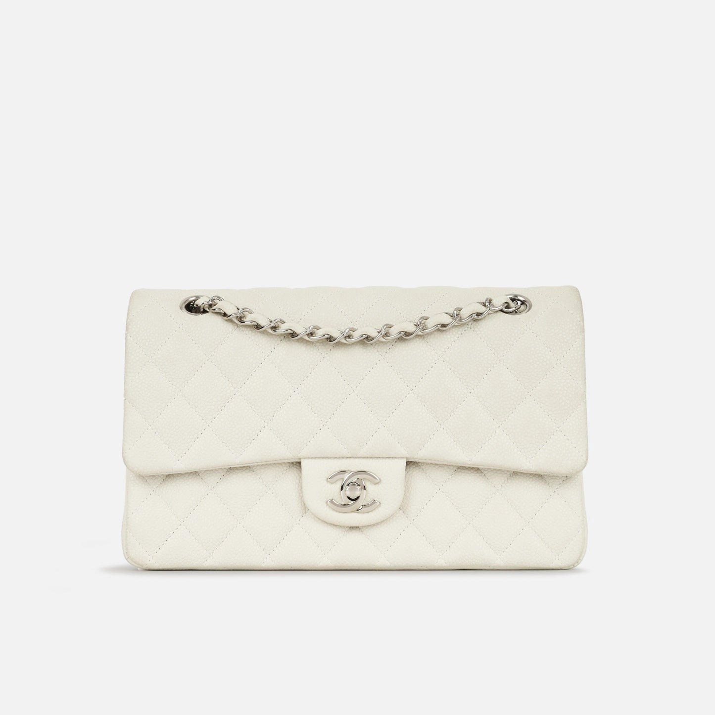 Chanel - Medium Classic Flap - Off-White Matte Quilted Caviar SHW - 2013 - Pre-Loved