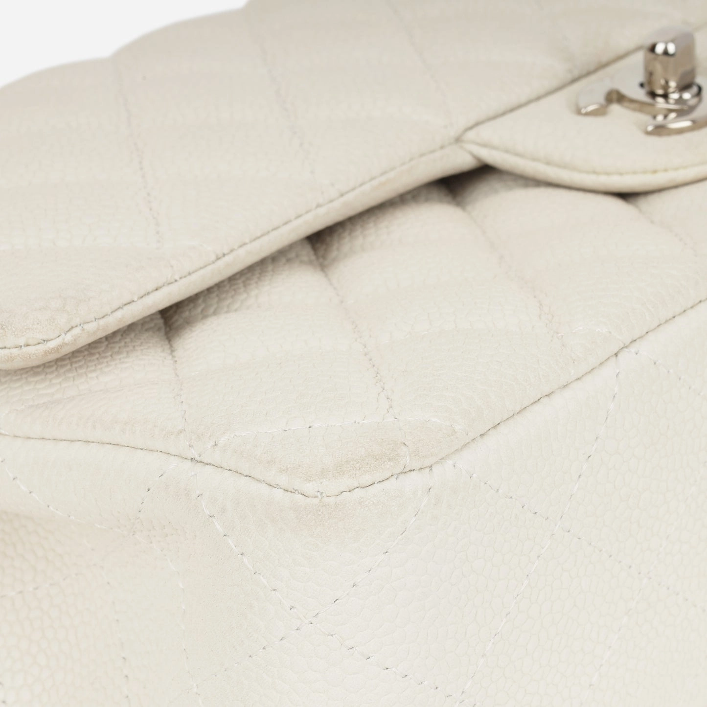 Chanel - Medium Classic Flap - Off-White Matte Quilted Caviar SHW - 2013 - Pre-Loved