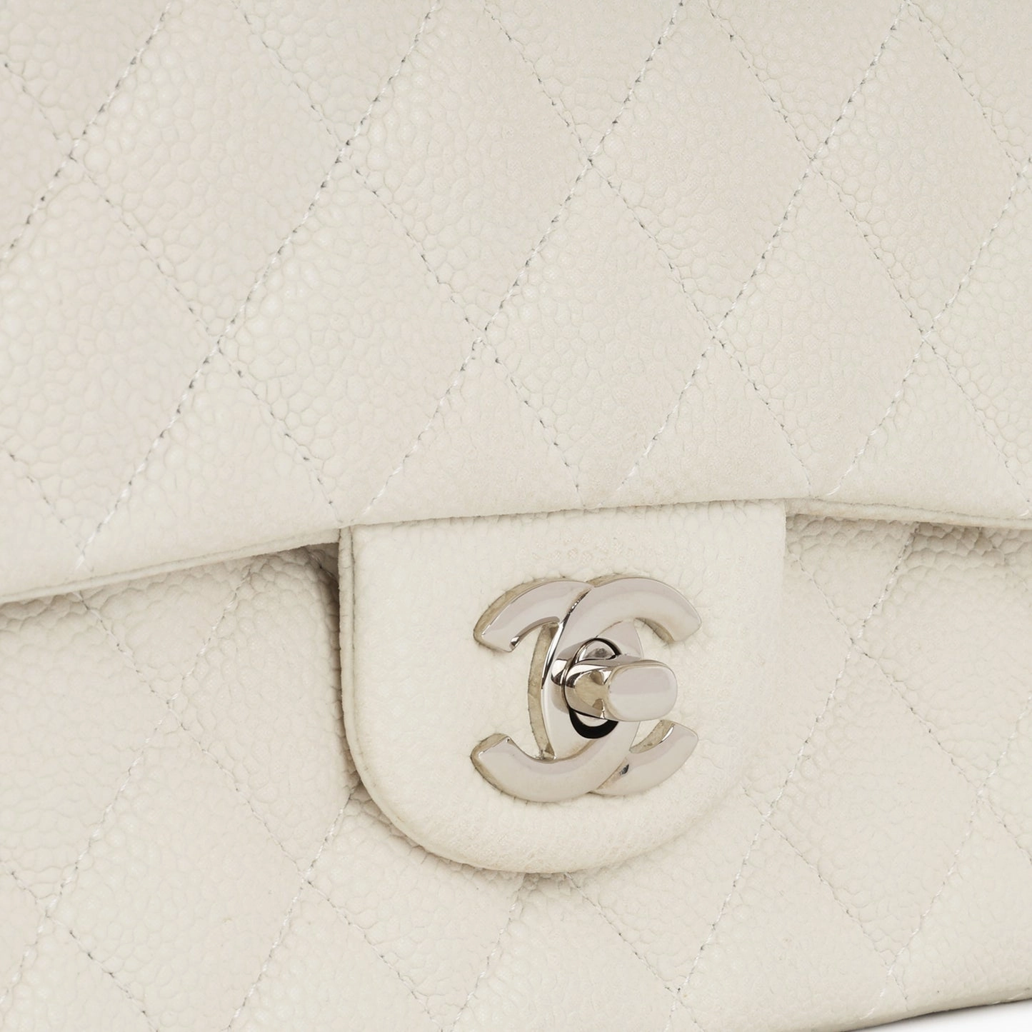 Chanel - Medium Classic Flap - Off-White Matte Quilted Caviar SHW - 2013 - Pre-Loved