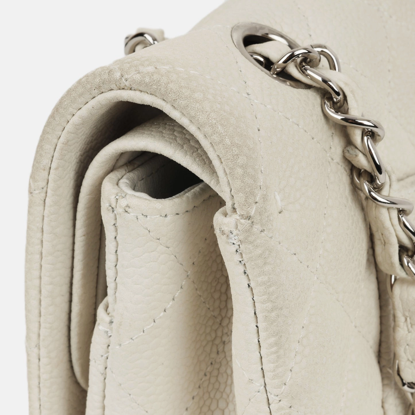 Chanel - Medium Classic Flap - Off-White Matte Quilted Caviar SHW - 2013 - Pre-Loved