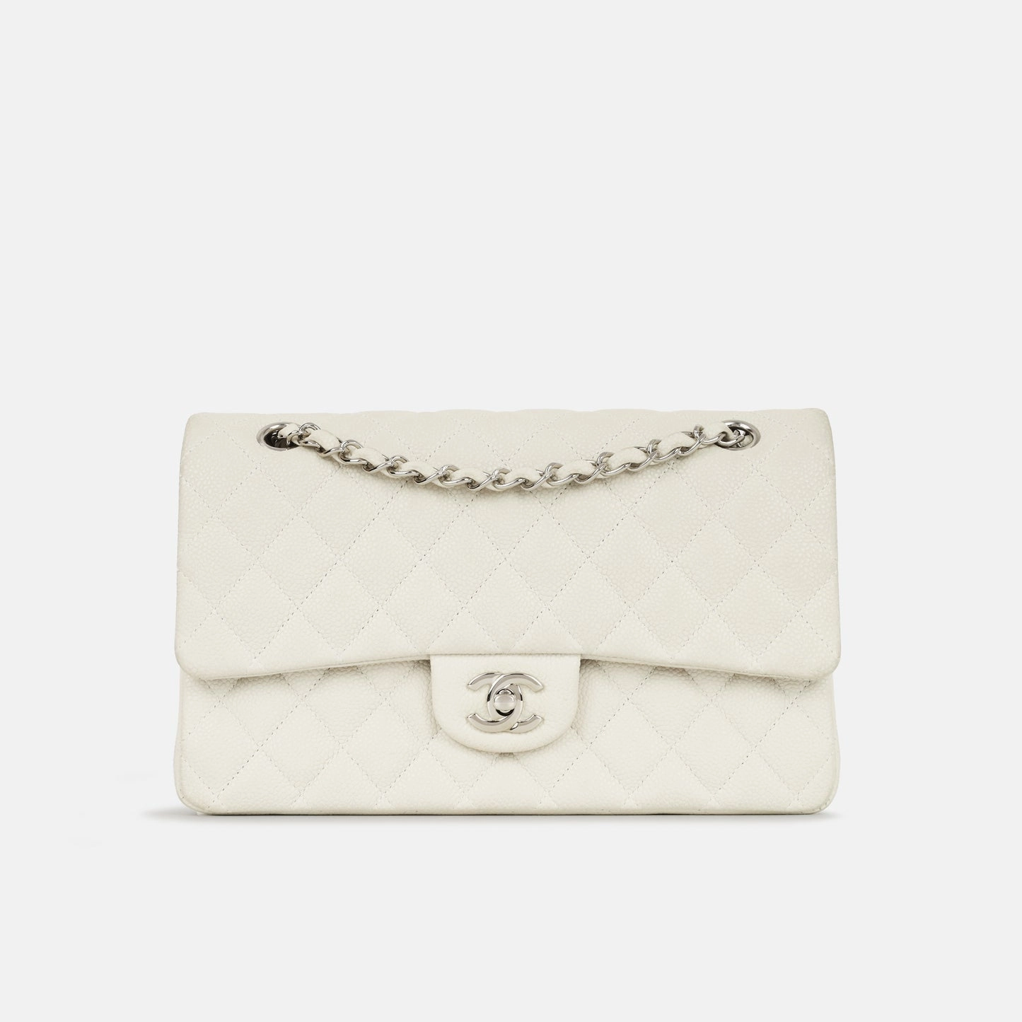 Chanel - Medium Classic Flap - Off-White Matte Quilted Caviar SHW - 2013 - Pre-Loved